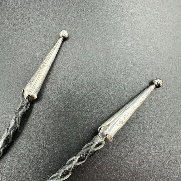 Vintage HOPI Native American Sterling Silver Leather Bolo Tie - Picture 6 of 6